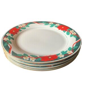 Tienshan Fine China “Deck The Halls” Set of 4 Christmas Dinner Plates 10.5"